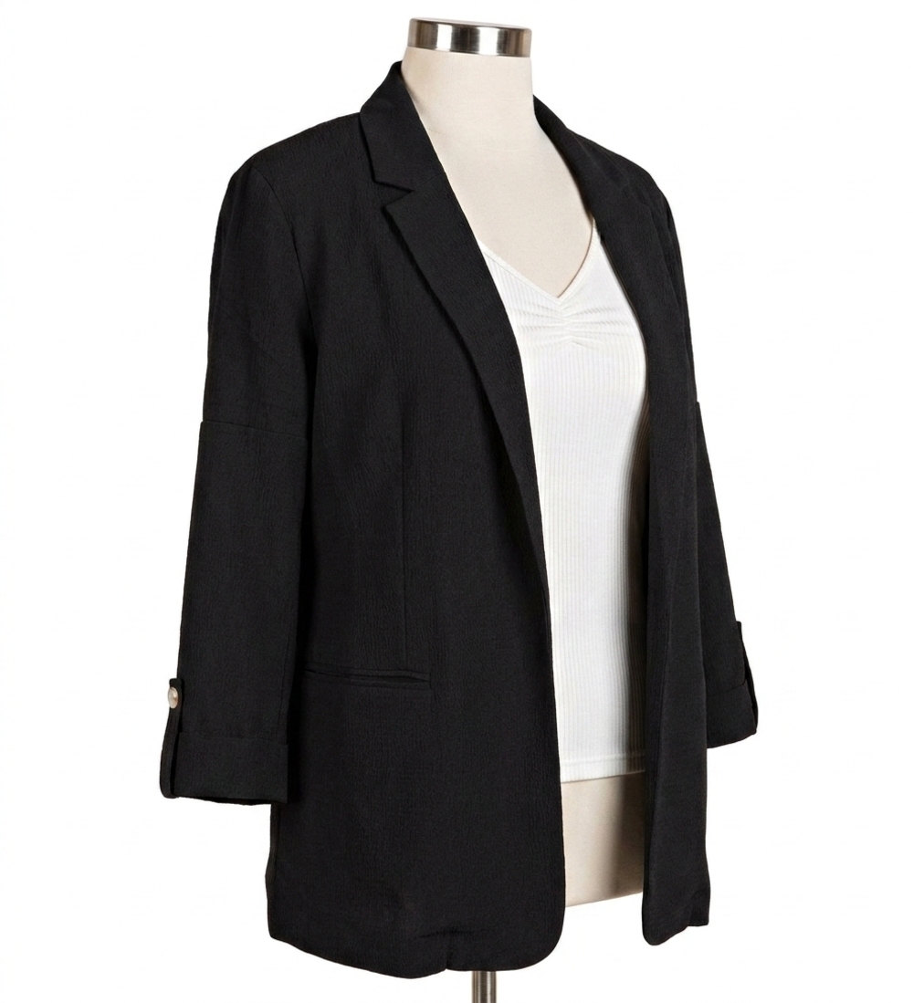 NEW KORI floral lined crinkle fabric blazer - plus in black